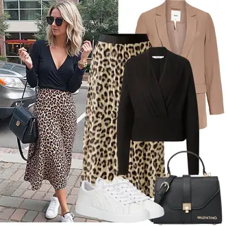 Outfit sa Crna/Kaki/Tamnozelena/Smeđa Bluza i Tunika/Pletivo Veći Broj About You "Proljetni Outfit"