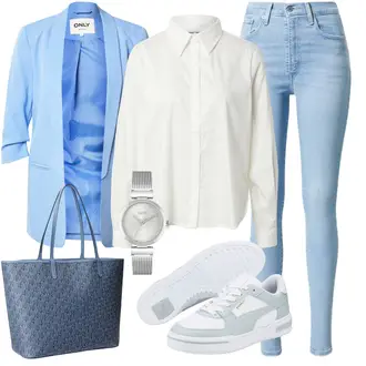 90er Outfit mit Hellblau Jeans Leggings/Jeggings/Skinny Hose/High Waist Jeans/Jeans mit Schlitz/Push up Jeans/Lederjacke/Leder Schuhe/Winterjacke levi's ® "Casual Business Outfit"Look: Uni, 90er, Coole, Schön, Nahtlos