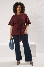 Curve Claret Red Binding Detailed Woven Blouse