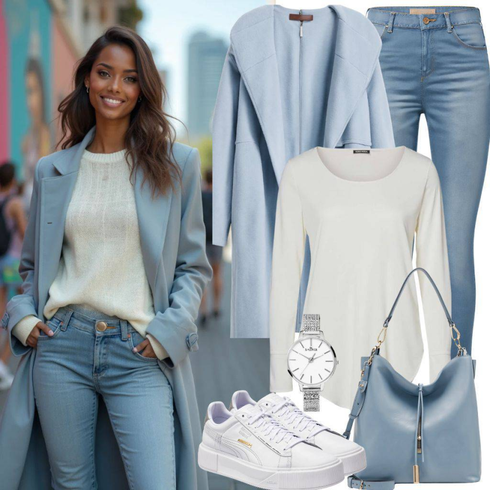 Comment poter Bleu/Crème/Gris/Bleu clair/Blanc/Pasteld Manteau/Manteau Bouclé/Manteau de Mi-saison/Manteau en Tweed/Manteau Vintage/Manteau en Laine Polaire/Manteau de Laine Only avec Bleu clair Jeans Jean Push-up/Jean Sweat/Jeans à Enfiler/Veste en Cuir/Jean Taille Haute/Jeans avec un Trou/Jeans Thermiques/Chaussures en Cuir/Jean Motard Résumé