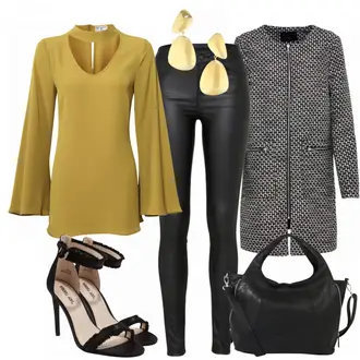 Party Outfits mit Schwarz/Weiß Lederjacke/Lederimitathose/Lederlegging/Leggings Lederoptik/Lederhose/Skinny Hose/Treggings/Biker Jeans/Thermojeans Vila "Style"