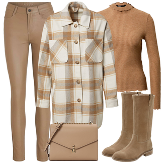 Carreaux tenues avec Crème/Orange/Beige/Marron Manteau/Chemisier Grande Taille/Blouse et Tunique/Manteau Léger/Manteau en Loden/Manteau D'été/Manteau de Mi-saison/Manteau en Tweed/Manteau Vintage/Manteau en Laine/Manteau d'Hiver Manteau de Laine Vila "Parfait Pour L'automne"