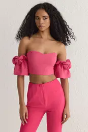 Pink Rose Detail Crop Woven Bustier