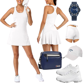 Outfit mit Rosa/Weiß/Creme Tenniskleid icyzone "Bequemes Tennis Outfit"