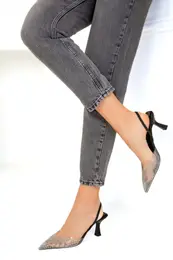 Black Women's Classic Heeled Shoes 19150
