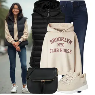 Elegantan, Sportski Ljeto Outfit sa Crna/Smeđa Torba za nošenje/Torbica/Torba za rame/Torba Za Preko Ramena/Torba preko ramena About You "Lijepi proljetni outfit"Look: Šik, Ured, klasický, Elegantan, Vintage, Chic, Old Money, cool