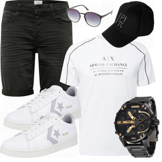 Outfit mit Weiß T-Shirt Armani Exchange "Praktischer Look"