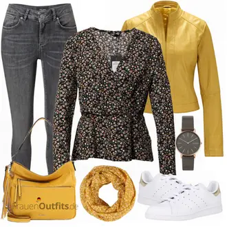 Outfit mit Gelb Lederjacke Heine "Cooler Look für den Frühling"