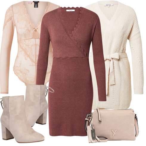Rot/Bordeaux/Dunkelrot/Lila/Rosa Kleid Große Größe/Strick Große/Wickelstrickjacke/Strickkleid/Pulloverkleid/Winter Strickkleid About You kombinieren mit Beige/Braun Klassische Stiefelette/Schnürstiefelette/Gefütterte Stiefelette/Sommerstiefelette/Winter Stiefelette About You