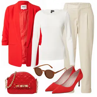 ohne Verschluss Outfit mit Rot Mantel/3/4 Bluse/Bluse Mit Ellen­bogen-patch/Bluse mit Stehkragen/Klassische Tunika/Lederjacke/Longbluse/Einfarbige Bluse/Strick Große/Bluse Große Größe/Tunika Only "Perfekt für den Frühling"