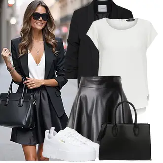 Kombinacije za bucmaste Ured sa Crna Nekategorizirano Pieces, Crna Poslovna Torba/Ured Za Torbu About You "Lijepi proljetni outfit"Look: Ured, Poslovni, Old Money, Šik, cool