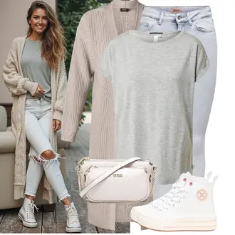 Jeans Outfits Elegant met bruin/beige/Khaki/grijs Lang Gilet/Gevoerd vest/Winter vest/Kasjmier cardigan/Wollen vest/Opstaande kraag cardigan/Cardigan met ronde hals/Lang Gilet/Modern Trui Vest/Wollen Gilet yest, grijs/Lichtgrijs Shirt/Wikkelshirt/Waterval shirt/T-shirt met korte mouwen/Gebreid shirt/Sport-T-shirt/Functioneel T-Shirt/Spiershirt S.Oliver, roze/Crème/bruin/beige/wit Baguette tas/Riemtas/Bum tas/Crossbodytas/Schoudertas/Brief Portemonnee/Schoudertas/Heuptas Guess "Modieuze lente-outfit"Look: Stijl, Glans, Overgekleed, Elegant, Extra groot, Naadloos, Unisex, Met Metaal, Simpel, Casual, Jaren 20, Klassiek, Universiteit, Mom, Chill, Chique, Jaren 60, Premium