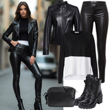 Leather leggings outfits Mokrega videza za dame image