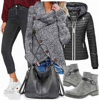 Classic Motorrad Outfit mit Grau/Dunkelgrau/Braun Chelsea Boot/Sommerstiefelette/Leder Stiefelette/Winter Stiefelette/Lederjacke/Biker Boot/Gefütterte Stiefelette/Flache Stiefelette Rieker "Cooles Herbst Outfit"Look: Classic, Smart Casual, Unisex, Outdoor, Schön, Motorrad, Laufen, Reiten