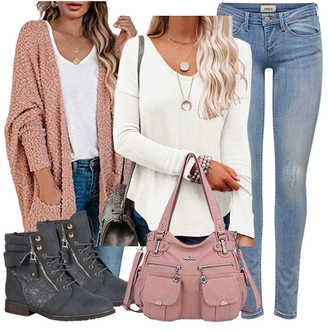 Outfit mit Rosa/Lila Umhängetasche/Schulranzen/Tragetasche/Wickeltasche/Schultertasche angel kiss "Outfit Für Den Herbst"
