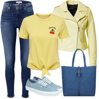 Outfit mit Neonfarben/Gelb Bikerjacke/KunstLederjacke/Jacke mit Seitlichem Reißverschluss/Lederjacke/Motorradjacke/Sommerjacke Oakwood "Freizeit Outfit"