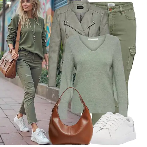Grün/Dunkelgrün/Grau/Khaki/Braun/Beige Frühlingsjacke/Sommerjacke/Lederjacke/Motorradjacke/Jacke mit Seitlichem Reißverschluss/Kunstlederjacke/Bikerjacke Only kombinieren