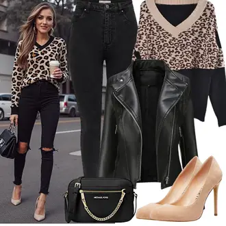 Business Outfits Büro Sommer mit Schwarz/Dunkelgrün Motorradjacke/Jacke mit Seitlichem Reißverschluss/Bikerjacke/Kunstlederjacke YYNUDA "Perfektes Büro Outfit"Look: Büro, Moderne, Wetlook, Rockige