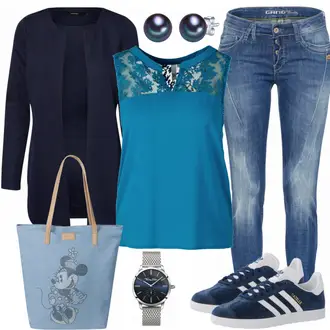 Gazelle Outfit mit Grau Sneaker Adidas Originals "Blautoene"