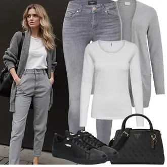 Hodanje Zima Outfit sa Siva/Svjetlosiva Pletivo Veći Broj Vila "Proljetni Outfit"Look: S zakovicama, Hodanje