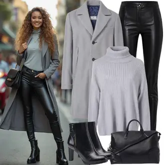Komunija outfit mit Siva/Svetlo siva Pleteni Plašč/Midi Plašč/Volneni Plašč/Dolg plašč/Pleten Plašč iz Flisa/Plašč iz Kašmirja/Oversize Plašč/Volnen zimski plašč Calvin Klein "Modni pomladni outfit"Look: Dan plaže, Bar, Krst, Šola, Koče, Komunija, Gala, Konfirmacija, Posebni dogodki, Pop koncert