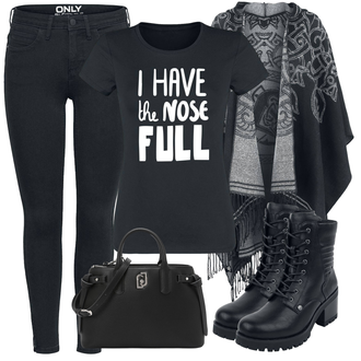 Outfit mit Grau/Dunkelblau/Dunkelgrau Strickjacke Mit Fransen/Strick Poncho/Wickelstrickjacke/Poncho Amon Amarth "Freizeit Outfit"