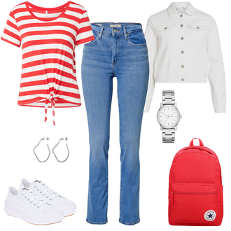 Hochzeit Outfit mit Weiß/Creme Canvas-Sneaker/Sneaker Low/Plateau-Sneaker Converse "Sportlicher Freizeitlook"Look: Konzert, Ibiza, Rave, Schule, Hochzeit