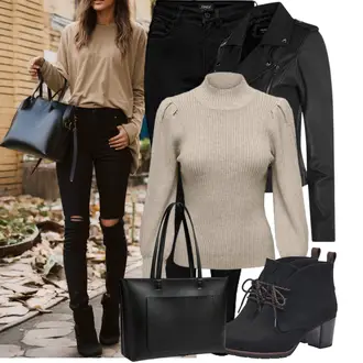 Mit Absatz Outfit mit Schwarz/Dunkelblau Schnürschuh/Winter Stiefelette/Leder Stiefelette/Vintage Stiefelette/SommerStiefelette/Gefütterte Stiefelette/SchnürStiefelette MARCO TOZZI "Stylisches Outfit für den Frühling"