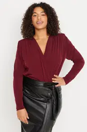 Curve Burgundy Waistband Double Breasted Closure With Snaps Knitted Bodysuit