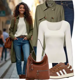 Na Procházku Outfit s Tmavě modrá Džínové Legíny/Jeggings VERO MODA "Stylový look na jaro"Look: Volný čas, Na Procházku