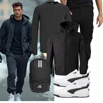 Laufen Winter Outfit mit Schwarz/Grau/Dunkelgrau Kunstfaserjacke/2in1 Jacke/Nylonjacke/Trekkingjacke/Leichte Jacke/Regenjacke/Wasserdichte Jacke/Verstaubare Jacke/Funktionsjacke "sport outfit"Look: Berg­steigen, Laufen, Trekking, Joggen