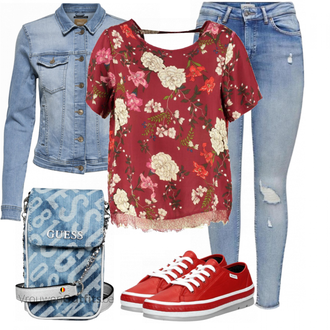 Outfit met rood Sneaker wolky "Praktische look"