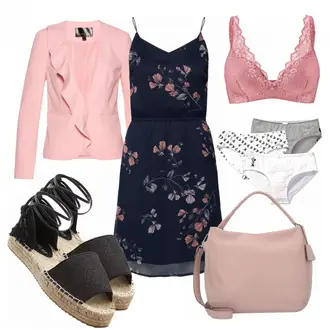 Outfit mit Dunkelblau/Rosa/Lila Geblümte Kleid/Bedrucktes Kleid/TrägerKleid/A-Linien Kleid/Kleid Standesamt-gast/WickelKleid/Spaghettiträger Kleid VERO MODA "Mari"