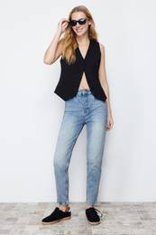 Blue High Waist Slim Mom Jeans