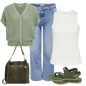 Jeans Outfits met Overhemd Body/Hipster/Vormgevende broek/Jazzbroek/Bustier/String ONLY Carmakoma "Zomerlook voor modieuze vrouwen"