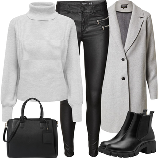 Outfit sa Siva/Svjetlosiva Pleteni Kaput/Zimski Kaput Vuneni kaput/Pleteni Flis Kaput/Usko Krojena Kaputa/Kaput od Kašmira/Kaput od Vunenog Flisa/Midi Kaput/Sako Kaput/Lagani Kaput Only "Zimski outfit"