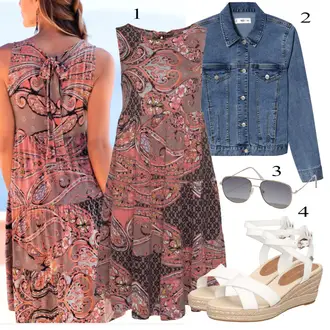 Cvjetna Moć Outfit sa Smeđa/Ljubičasta/Šareno Haljina Veći Broj/Haljina/Bluza i Tunika Tunika Lascana "Ljetni outfiti"