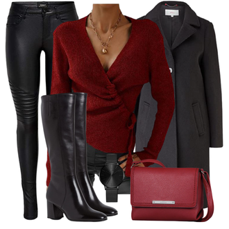 Cowgirl Outfit mit Schwarz/Weiß Leder Overknee Stiefel/WeitschaftStiefel/High Heels Stiefel/Langer Stiefel/Spitzer Stiefel/Kniehoher Stiefel Tamaris "Cooles Winter Outfit"Look: Jazz, Cowgirl, Französische