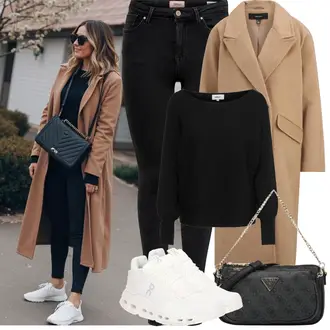 Knielang Outfit mit Weiß/Creme/Schwarz Chunky Sneaker/Sneaker Low/Schuh Mit Rolle/Schmaler Sneaker/Sneaker Mit Lochmuster/Teddy Sneaker/Sommer Sneaker ON "Frühling outfit"