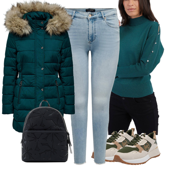 Outfity na zimu Pohodlný s Tyrkysový/Zelená/Tmavě zelená Zimní Bund/Puchová Bund/Nafukovací Bund/Zimní Parka/Péřová Bunda/Parka Přechodová Bund Only "Zimní outfit pro volný čas"Look: Moderní, Nadrozměrné, Elegantní, Glamourové, Sportovní, Šik, Premium, Pohodlný, Layered, Příliš oblečený