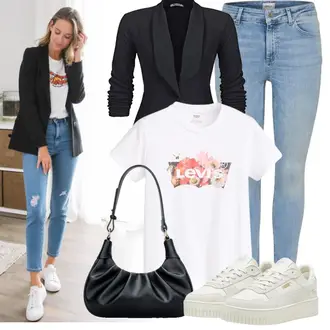 Business Outfits Sportlich mit Schwarz/Dunkelgrau/Dunkelblau Kurzblazer/Boyfriend Blazer/Strick­blazer/Blazerjacke/Lederjacke/Lässiger Blazer/Smoking Blazer/Blusenblazer/Eleganter Blazer Unibelle, Sneaker Puma "Perfektes Büro Outfit"Look: Stil, Uni, Festlich, Büro, Goa, Business, Workwear, Sportlich, Casual, Elegant, Edel, Classic, Old Money, Streetwear, Esthetische, Retro