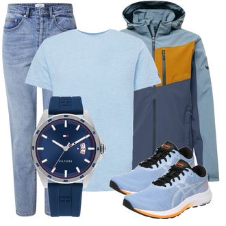 Reiten Outfit mit Blau/Hellblau Mom Jean/High Waist Jeans/Girlfriend Jeans/Dad Jeans/Tapered-Jeans/Boyfriend Jean/Cropped Jeans/Vintage Jeans/Jeans mit Schlitz/Winterjacke DAN FOX APPAREL "Alltagsoutfit"Look: Laufen, Apres ski, Freizeit, Reiten
