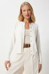 Happiness stanbul Women's Ecru Soft Textured Seasonal Knitwear Cardigan