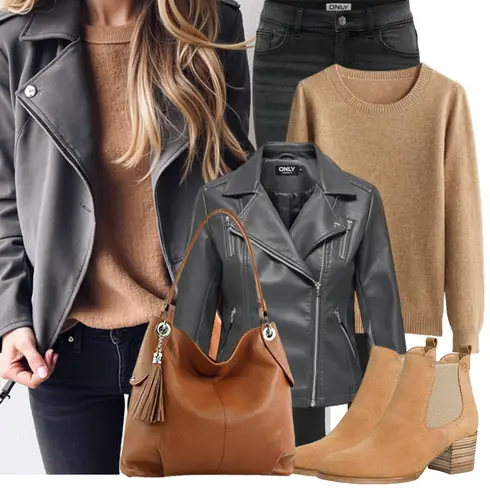 Lederjacke/Leder Schuhe/Sweatjeans/Tapered-Jeans/Girlfriend Jeans/T-Shirt/Regular-Fit Jeans/Slim Fit Jeans/Caprijeans/Knöchelstiefel/Damen 7/8-Länge Jeans/Cropped Jeans Only kombinieren