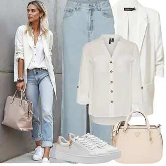 Basic Outfit sa Bijela/Svjetlozelena/Bež/Smeđa/Siva/Kaki Bluza Veći Broj/Tunika Vero Moda Tall "Proljetni Outfit"