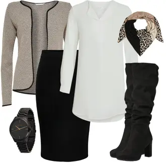 Outfit s Černá/Béžová/Hnědá/Bílá Bandana/Šál/Šátek na hlavu About You "Perfektní na zimu"