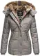 MARIKOO warme Damen Winter Jacke Winterjacke Steppjacke gefüttert Kunstfell B658 [B658-Nek-Grau-Gr.M]