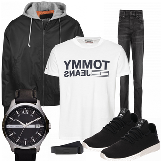 Outfit mit Schwarz/Weiß Uhr Armani Exchange "Jokola"