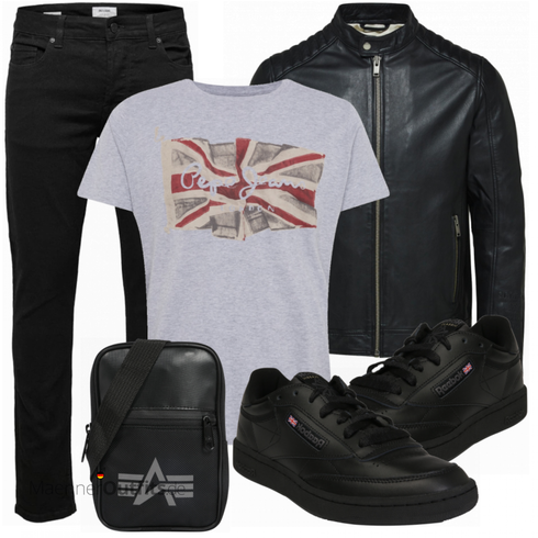 Schwarz LederJacke SELECTED HOMME kombinieren