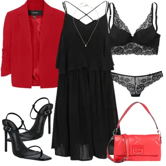 Stoff Outfit mit Orange/Schwarz/Weiß Sandalette/Spangenpump/Schaftsandale/High Heel/Sandalen Mit Absatz/Slingpump simmi london "Modisches Abend Outfit"